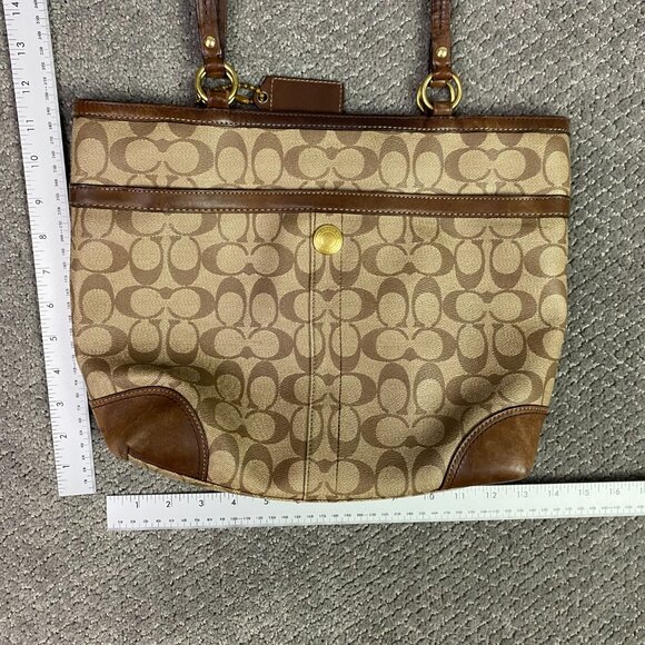 Coach Signature Bag Handbag Shoulder Tote Canvas Leather Brown D0873-12358 - Picture 13 of 15